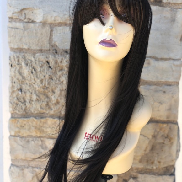 Brown highlights Bangs wig main image 7